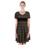 Geometric Abstract Pattern Line Short Sleeve V-neck Flare Dress