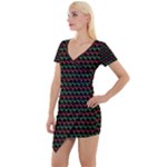 Geometric Abstract Pattern Line Short Sleeve Asymmetric Mini Dress