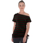 Geometric Abstract Pattern Line Off Shoulder Tie-Up T-Shirt