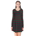 Geometric Abstract Pattern Line Long Sleeve V-neck Flare Dress