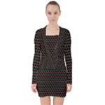 Geometric Abstract Pattern Line V-neck Bodycon Long Sleeve Dress