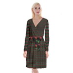 Geometric Abstract Pattern Line Long Sleeve Velvet Front Wrap Dress