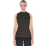 Geometric Abstract Pattern Line Mock Neck Shell Top