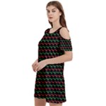 Geometric Abstract Pattern Line Women s Cold Shoulder Round Neck Mini Dress