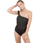 Geometric Abstract Pattern Line Frilly One Shoulder Swimsuit