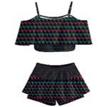 Geometric Abstract Pattern Line Kids  Off Shoulder Skirt Bikini