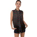 Geometric Abstract Pattern Line Sleeveless Chiffon Button Shirt