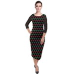 Geometric Abstract Pattern Line Quarter Sleeve Midi Velour Bodycon Dress