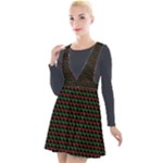 Geometric Abstract Pattern Line Plunge Pinafore Velour Dress