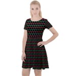 Geometric Abstract Pattern Line Cap Sleeve Velour Dress 