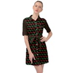 Geometric Abstract Pattern Line Belted Shirt Dress