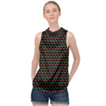 Geometric Abstract Pattern Line High Neck Satin Top