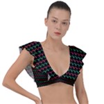 Geometric Abstract Pattern Line Plunge Frill Sleeve Bikini Top