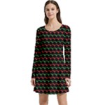 Geometric Abstract Pattern Line Long Sleeve Velour Skater Dress