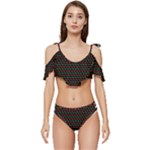 Geometric Abstract Pattern Line Ruffle Edge Tie Up Bikini Set	