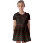 Geometric Abstract Pattern Line Kids  Short Sleeve Pinafore Style Dress