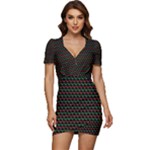 Geometric Abstract Pattern Line Low Cut Cap Sleeve Mini Dress