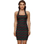 Geometric Abstract Pattern Line Sleeveless Wide Square Neckline Ruched Bodycon Dress