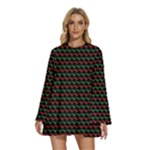 Geometric Abstract Pattern Line Round Neck Long Sleeve Bohemian Style Chiffon Mini Dress