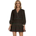 Geometric Abstract Pattern Line V-Neck Placket Mini Dress