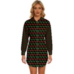 Geometric Abstract Pattern Line Womens Long Sleeve Shirt Dress