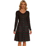 Geometric Abstract Pattern Line Long Sleeve Dress With Pocket