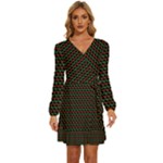 Geometric Abstract Pattern Line Long Sleeve Waist Tie Ruffle Velvet Dress