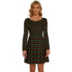 Geometric Abstract Pattern Line Long Sleeve Wide Neck Velvet Dress