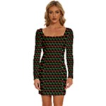 Geometric Abstract Pattern Line Long Sleeve Square Neck Bodycon Velvet Dress