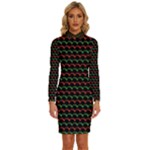 Geometric Abstract Pattern Line Long Sleeve Shirt Collar Bodycon Dress