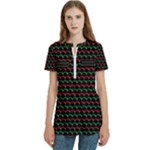 Geometric Abstract Pattern Line Women s Zip Front V-Neck Short Sleeve Casual Top Pocket Shirt