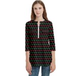 Geometric Abstract Pattern Line Women s Zip Front V-Neck 3/4 Sleeve Casual Top Pocket Shirt