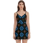 Flower Pattern Flora Floral Seamless Body Wrap Sleeveless V-Neck Mini Dress