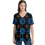 Flower Pattern Flora Floral Seamless V-Neck Split Shoulder Casual T-Shirt