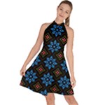 Flower Pattern Flora Floral Seamless Sleeveless Halter Neck A-Line Dress