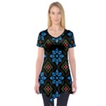 Flower Pattern Flora Floral Seamless Short Sleeve Tunic 