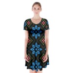 Flower Pattern Flora Floral Seamless Short Sleeve V-neck Flare Dress