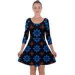 Flower Pattern Flora Floral Seamless Quarter Sleeve Skater Dress