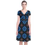 Flower Pattern Flora Floral Seamless Short Sleeve Front Wrap Dress