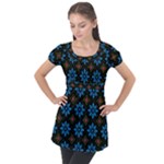 Flower Pattern Flora Floral Seamless Puff Sleeve Tunic Top