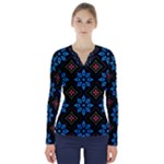 Flower Pattern Flora Floral Seamless V-Neck Long Sleeve Top