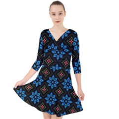 Quarter Sleeve Front Wrap Dress 