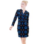 Flower Pattern Flora Floral Seamless Button Long Sleeve Dress