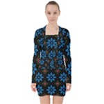 Flower Pattern Flora Floral Seamless V-neck Bodycon Long Sleeve Dress