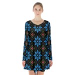 Flower Pattern Flora Floral Seamless Long Sleeve Velvet V-neck Dress