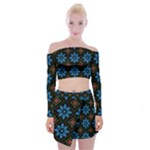 Flower Pattern Flora Floral Seamless Off Shoulder Top with Mini Skirt Set