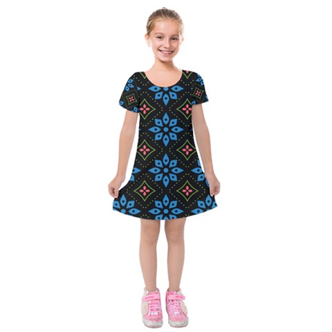 Flower Pattern Flora Floral Seamless Kids  Short Sleeve Velvet Dress from ArtsNow.com