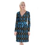 Flower Pattern Flora Floral Seamless Long Sleeve Velvet Front Wrap Dress