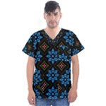 Flower Pattern Flora Floral Seamless Men s V-Neck Scrub Top