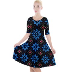 Quarter Sleeve A-Line Dress With Pockets 